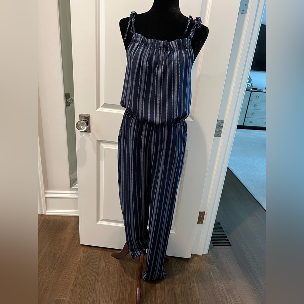 Navy and white jumpsuit